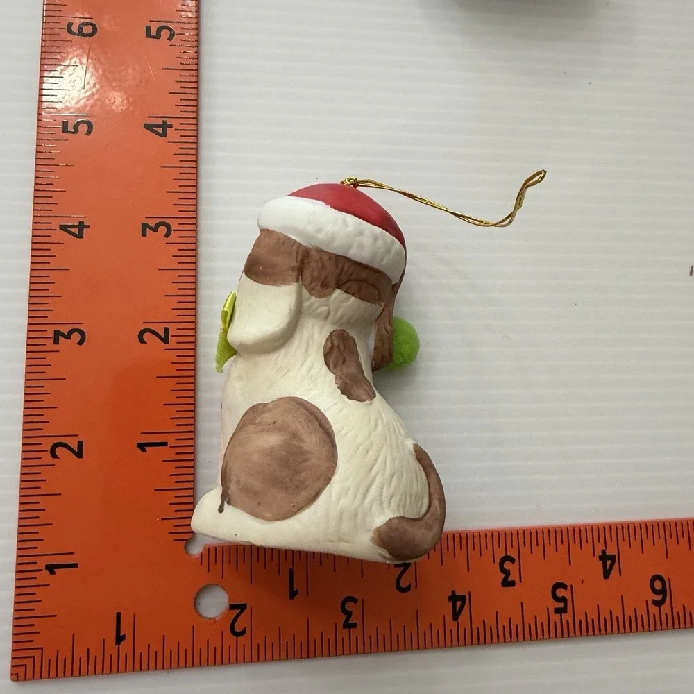 Vintage Christmas Ornament Lot Mouse In Boot Puppy In Santa Hat Giftco Bells